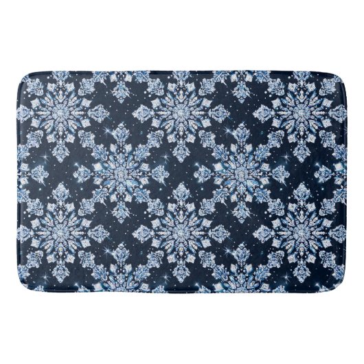 Blauwe 3D-sneeuwvlokken Badmat (Voorkant)