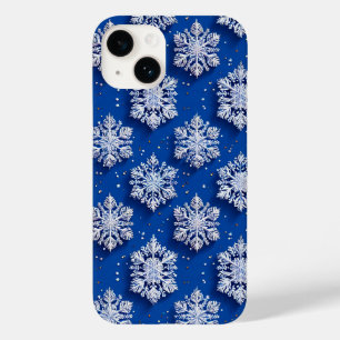 Blauwe 3D-sneeuwvlokken Case-Mate iPhone 14 Hoesje