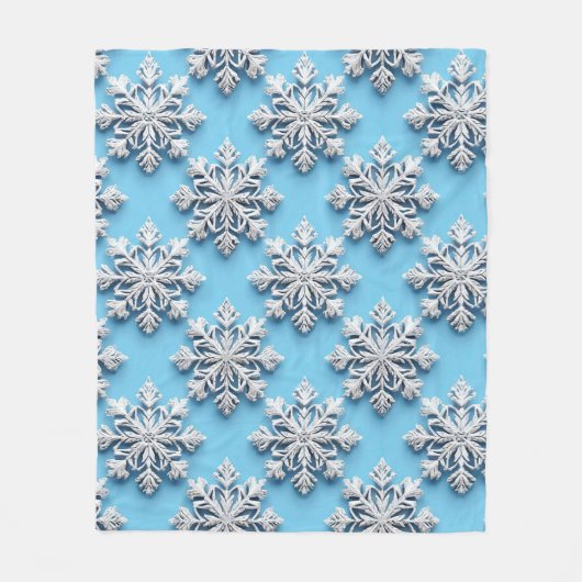 Blauwe 3D-sneeuwvlokken Fleece Deken (Voorkant)
