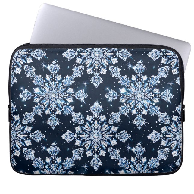 Blauwe 3D-sneeuwvlokken Laptop Sleeve (Voorkant)