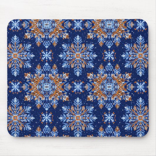 Blauwe 3D-sneeuwvlokken Muismat (Voorkant)