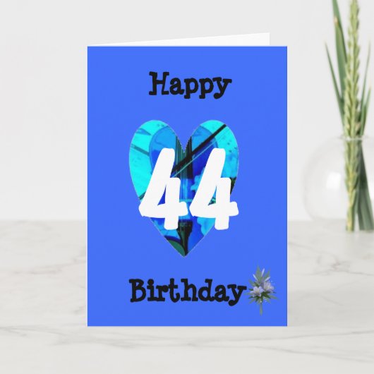 Blauwe 44e verjaardag kaart (Voorkant)