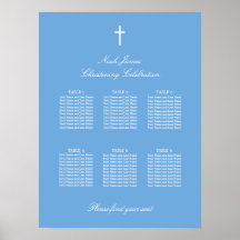 Blauwe 6 Tafel Doopstoel Plaatskaart Poster