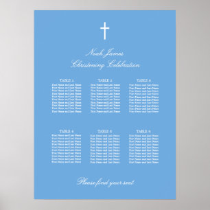 Blauwe 6 Tafel Doopstoel Plaatskaart Poster