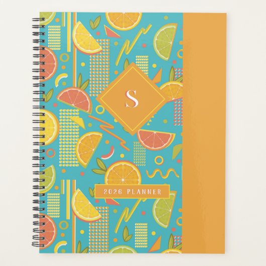 Blauwe 80’s citrusvruchten plakjes planner (Voorkant)