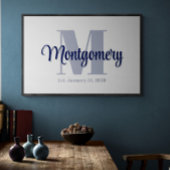 Blauwe aangepaste familienaam poster huwelijkscade