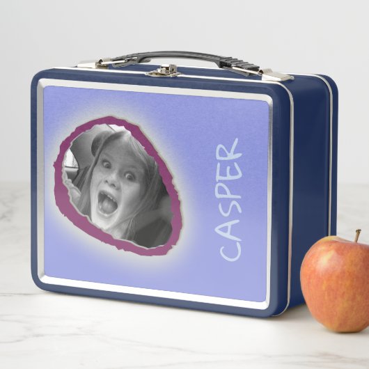 Blauwe aangepaste foto en naam (In situ)