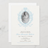 Blauwe Aangepaste Fotodoopuitnodiging Kaart (Voorkant / Achterkant)