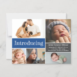 Blauwe Aangepaste foto's introduceren Baby jongen Magnetische Uitnodiging