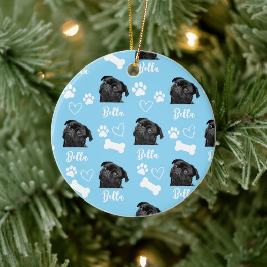 Blauwe aangepaste liefde pootafdruk hond liefhebbe keramisch ornament (Boom)