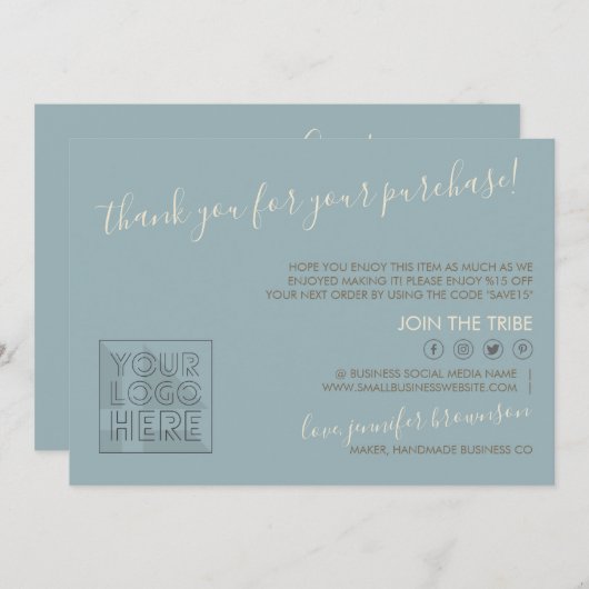 Blauwe Aangepaste logo QR-code Aanwijzingen kaarsz Bedankkaart (Voorkant / Achterkant)