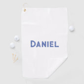 Blauwe aangepaste naam op wit golfhanddoek (Insitu)