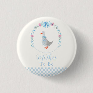 Blauwe aanstaande moeder geruite dwaze gans baby s ronde button 3,2 cm