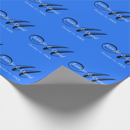 Blauwe Aantrekkelijke Charmante Monogram Bruiloft Cadeaupapier (Hoek)