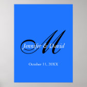 Blauwe Aantrekkelijke Charmante Monogram Bruiloft Poster (Voorkant)