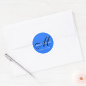 Blauwe Aantrekkelijke Charmante Monogram Bruiloft  Ronde Sticker (Envelop)