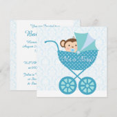 Blauwe Aap Baby Shower Kaart (Voorkant / Achterkant)