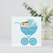 Blauwe Aap Baby Shower Kaart (Staand voorkant)