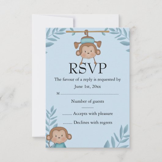 Blauwe Aap RSVP Kaartje (Voorkant)