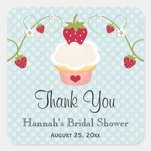 Blauwe Aardbei Cupcake Favor Labels Stickers (Voorkant)