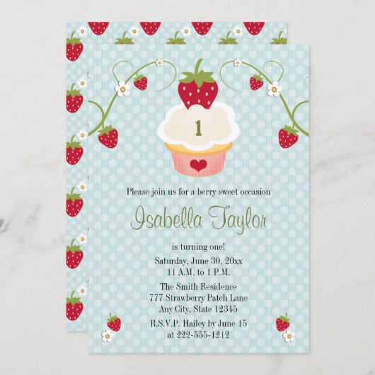 Blauwe aardbeienbrood op zaterdag Uitnodiging om h (Voorkant / Achterkant)