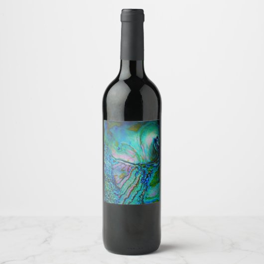 Blauwe Abalone Motief Wijn Etiket (Voorkant)