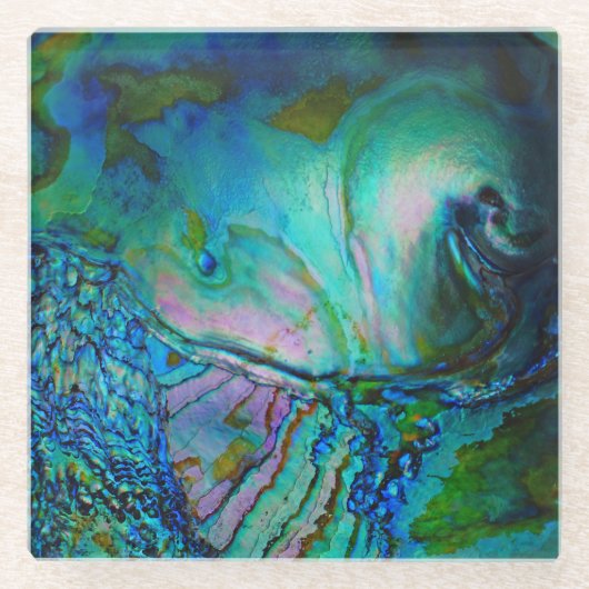 Blauwe Abalone Schelp Glazen Onderzetter (Voorkant)