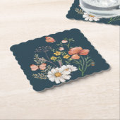 Blauwe Abrikoos Perzik Roze Wildflower Square Kartonnen Onderzetters (Gebogen)