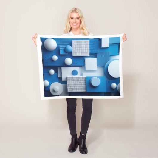 Blauwe Abstracte 3D Geometrische Vormen Dekbed Fleece Deken (In situ)
