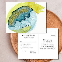 Blauwe Abstracte Aquarel Kunst Unieke Huwelijks RS Briefkaart