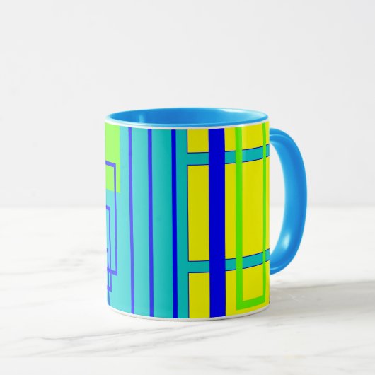 Blauwe Abstracte Art Line Art Mok Cup (Voorkant rechts)