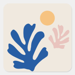 Blauwe Abstracte bladeren en zon knippen Vierkante Sticker