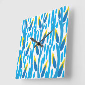 Blauwe Abstracte bladeren  Natuur Vierkante Klok (Hoek)