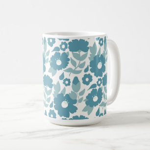Blauwe abstracte bloemen inpakpapier koffiemok
