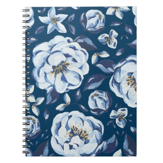 Blauwe Abstracte Bloemen | Notitieboek (Voorkant)