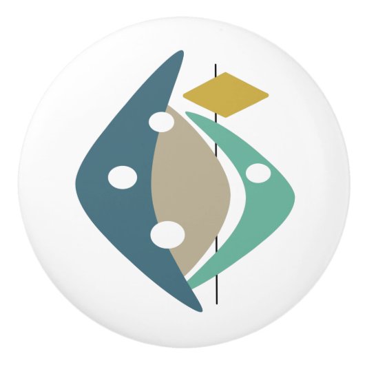 Blauwe Abstracte boommerangs van de Mideeuw Modern Keramische Knop (Voorkant)