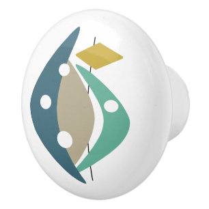 Blauwe Abstracte boommerangs van de Mideeuw Modern Keramische Knop