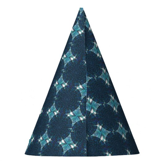 Blauwe abstracte cirkels feesthoedjes (Achterkant)