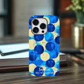 Blauwe Abstracte cirkels met aangepaste naam en zi Case-Mate iPhone Case
