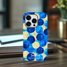Blauwe Abstracte cirkels met aangepaste naam en zi Case-Mate iPhone 14 Pro Hoesje