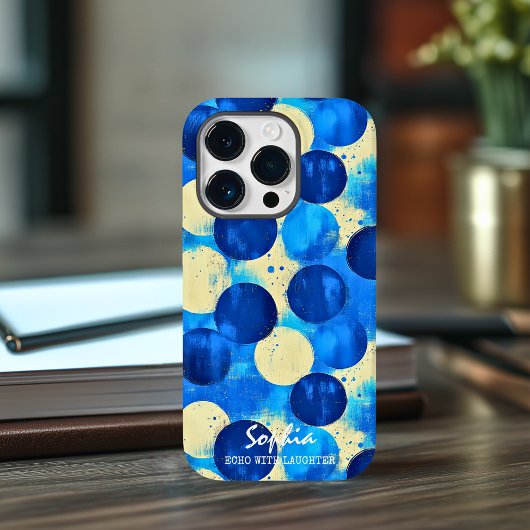 Blauwe Abstracte cirkels met aangepaste naam en zi Case-Mate iPhone Case