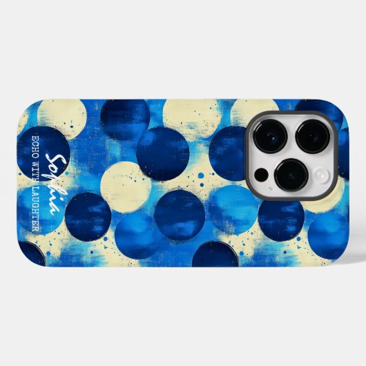 Blauwe Abstracte cirkels met aangepaste naam en zi Case-Mate iPhone Case (Achterkant (horizontaal))