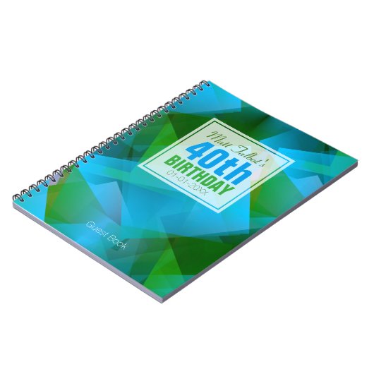 Blauwe Abstracte Cubist 40th Birthday Guest Book 9 Notitieboek (Linkerzijde)