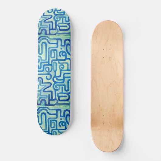 Blauwe Abstracte Doolhof Etnische Stamstijl Cool A Persoonlijk Skateboard (Voorkant)