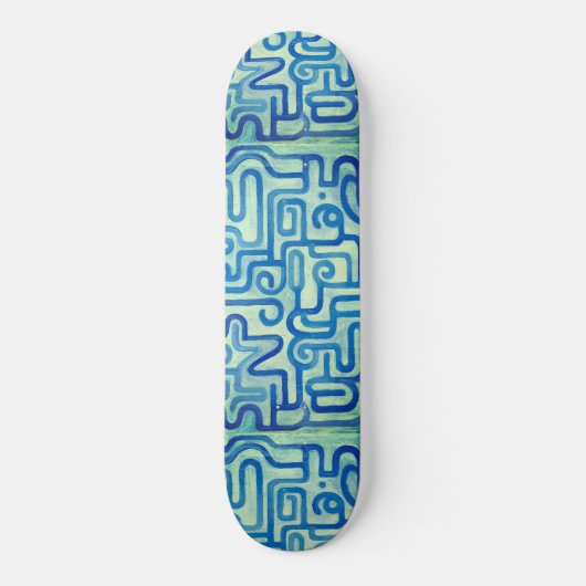 Blauwe Abstracte Doolhof Etnische Stamstijl Cool A Persoonlijk Skateboard (Voorkant)