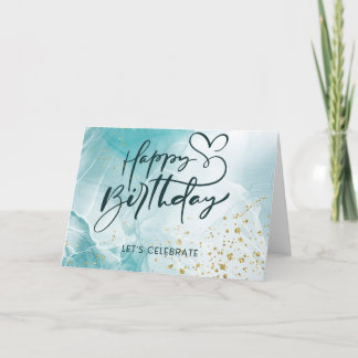 Blauwe Abstracte esthetische Waterverf Birthday Ka Bedankkaart