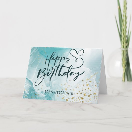 Blauwe Abstracte esthetische Waterverf Birthday Ka Bedankkaart (Voorkant)