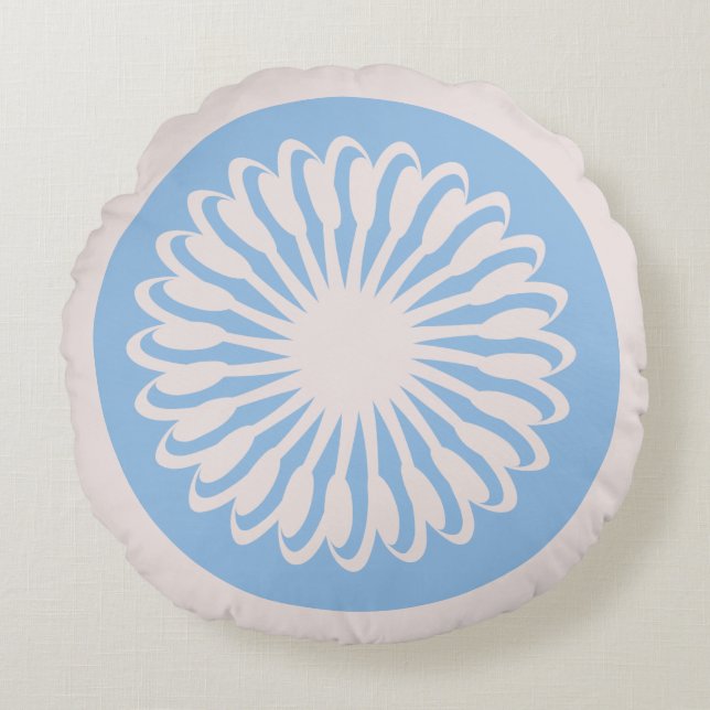 Blauwe Abstracte Floral Rond Kussen (Voorkant)