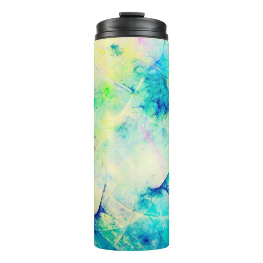 blauwe abstracte fractale achtergrond 3d rendering thermosbeker (Voorkant)