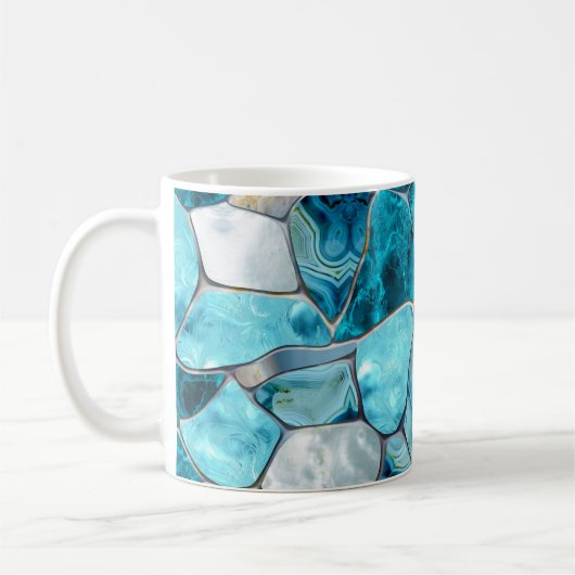 Blauwe abstracte gemstone-cellen koffiemok (Links)